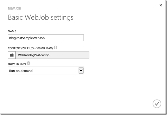 Add New WebJob Dialog